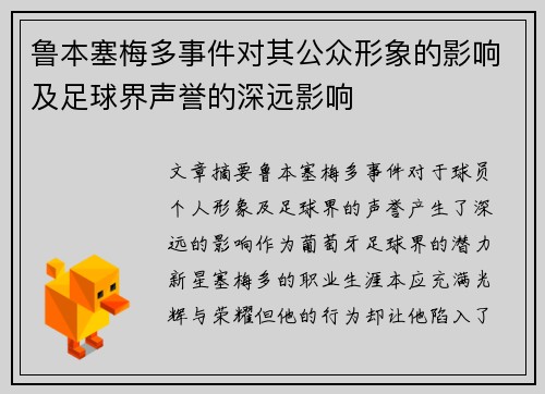 鲁本塞梅多事件对其公众形象的影响及足球界声誉的深远影响